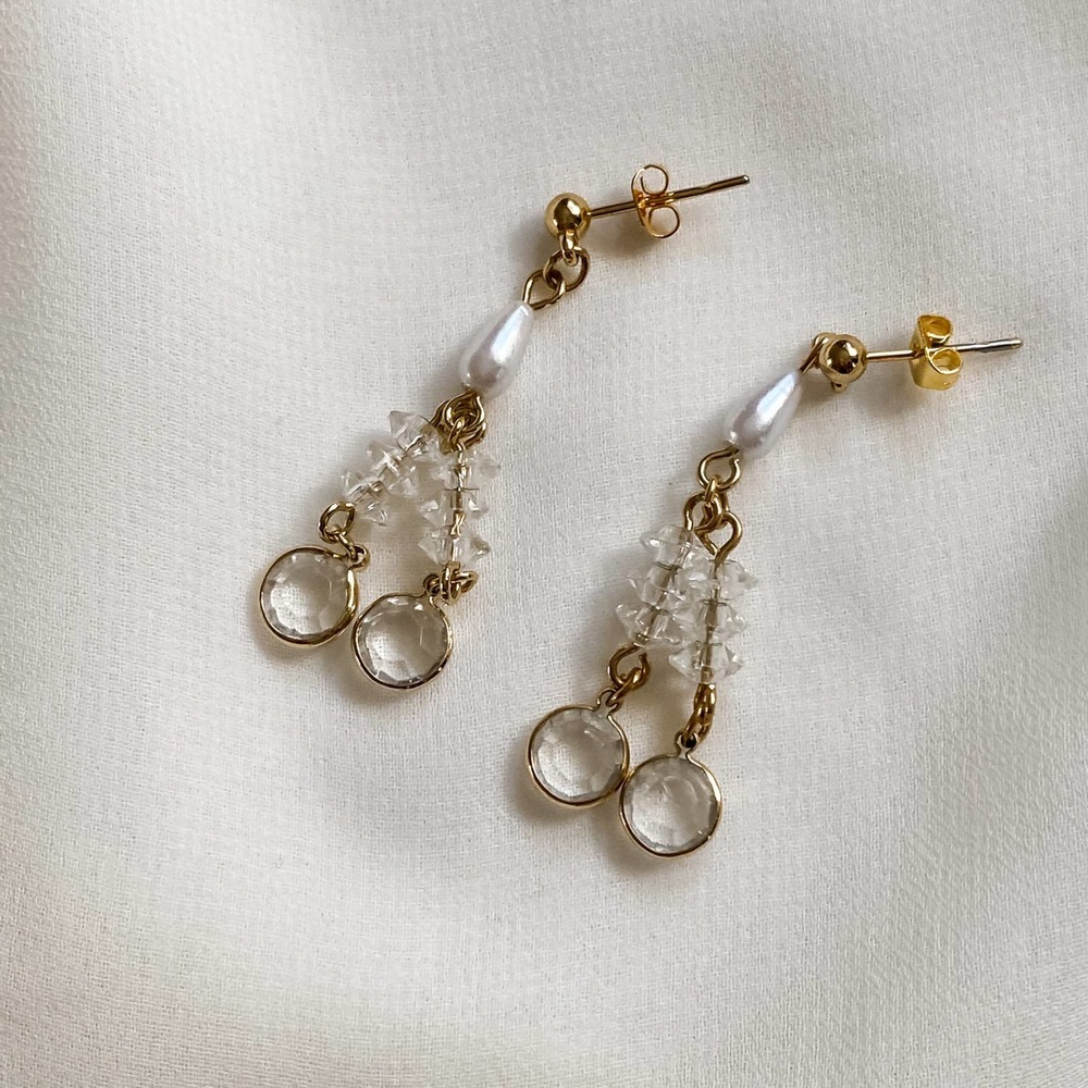 VTG Pearl Clear Crystal Bezeled Earrings